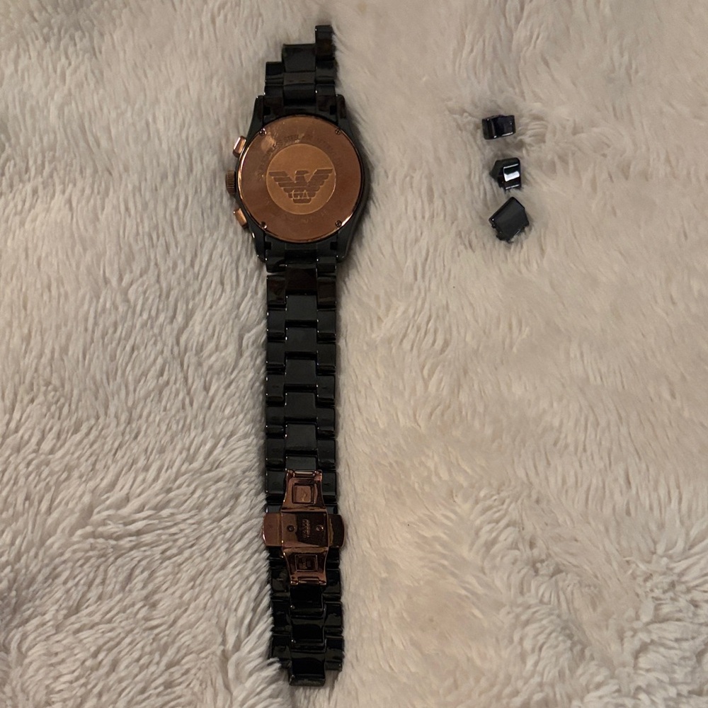 Emporio Armani AR1410 Ceramica Men’s Analog Black and Rose Gold Versatile Watch - Picture 3 of 16
